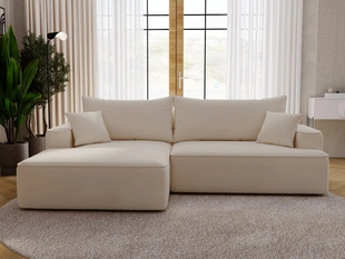 Ecksofa L-Form Links mit Schlaffunktion und Bettkasten California Beige