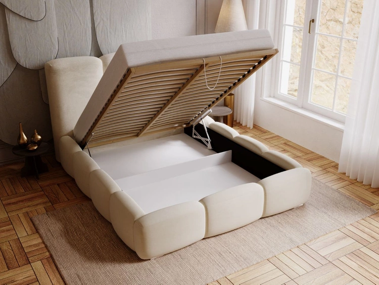Polsterbett mit Bettkasten und Lattenrost 140x200 Bubble Beige