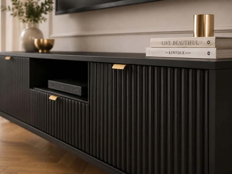 TV-Lowboard mit Schublade und Türen Amber Schwarz