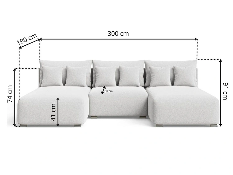 Ecksofa U mit Schlaffunktion und Bettkasten Ronni Weiß