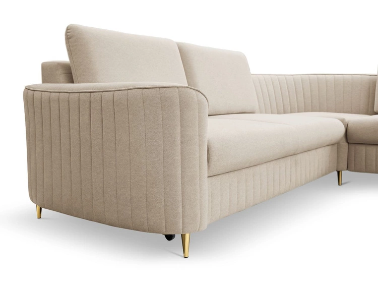 Ecksofa L-Form Links mit Schlaffunktion und Bettkasten Limon Dunkelbeige