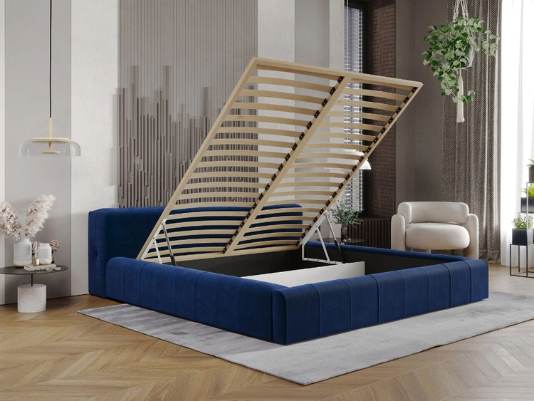 Polsterbett mit Bettkasten und Lattenrost 180x200 Lipari Blau