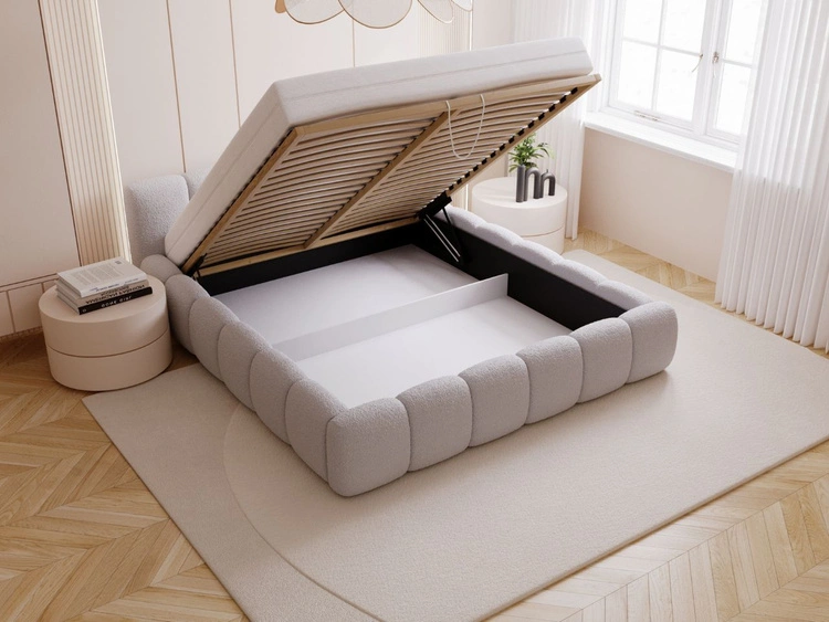 Polsterbett mit Bettkasten und Lattenrost 180x200 Cloud Low Bouclé-Stoff Grau