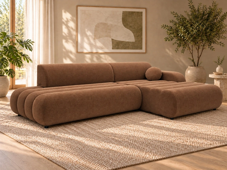 Ecksofa L-Form mit Schlaffunktion und Bettkasten Lisso Rechts Terrakotta
