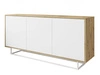 Dreitürige Kommode 154 cm im Loft-Stil auf weißem Gestell – Vivance, Weiß matt & Eiche Artisan