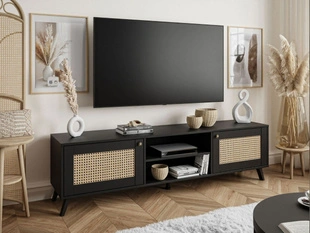 TV-Lowboard Boho mit zwei Türen und Front in Flechtoptik Bellance schwarz