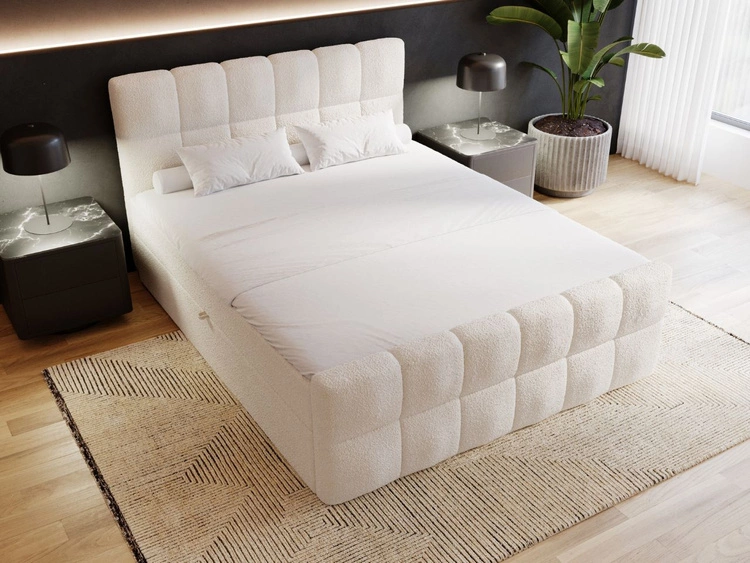 Boxspringbett mit Bettkasten 140x200 Bouclé-Stoff Alicante Beige