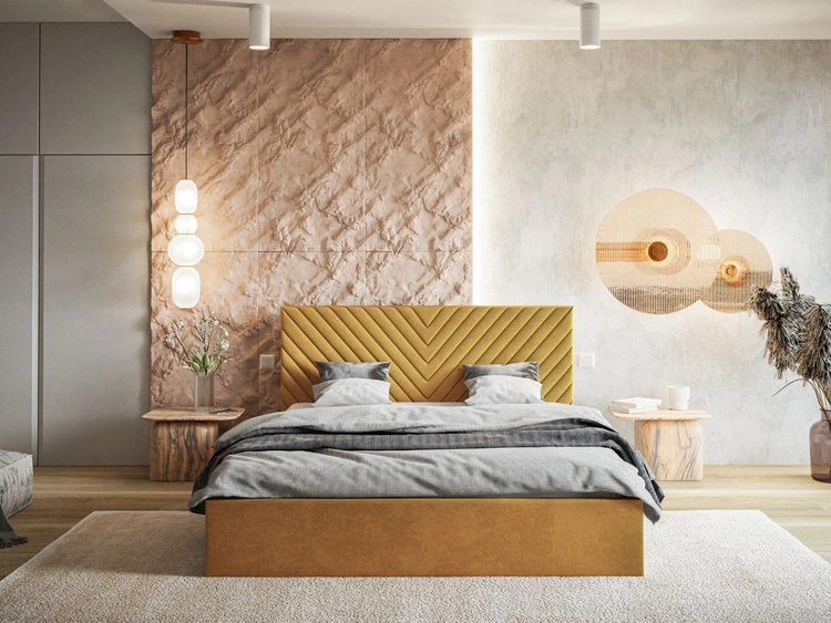 Polsterbett mit Bettkasten und Lattenrost 160x200 Esma Gelb