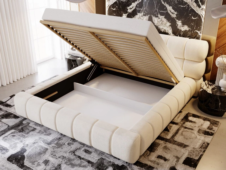 Polsterbett mit Bettkasten und Lattenrost 160x200 Mellow Beige