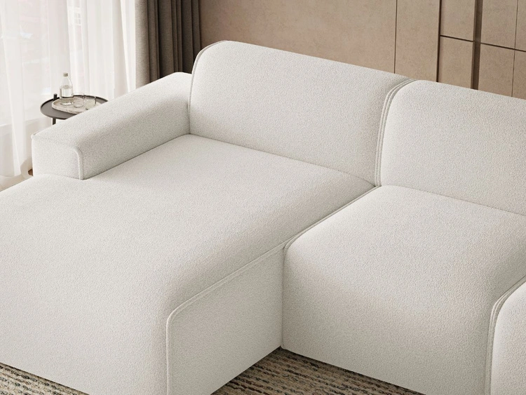 Ecksofa L-Form Links Lavia Bouclé-Stoff Weiß