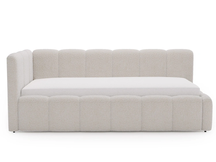 Jugendbett Einzelbett mit Bettkasten und Lattenrost 90x200 Cloud One Beige Bouclé-Stoff