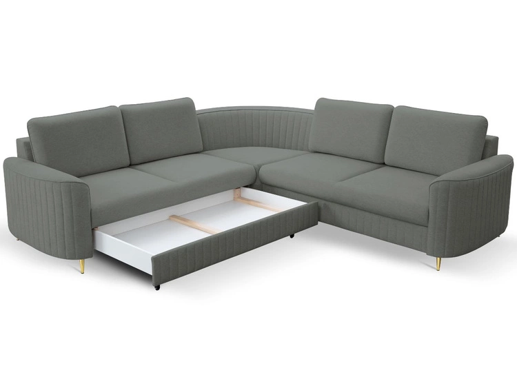 Ecksofa L-Form Rechts mit Schlaffunktion und Bettkasten Limon Grau