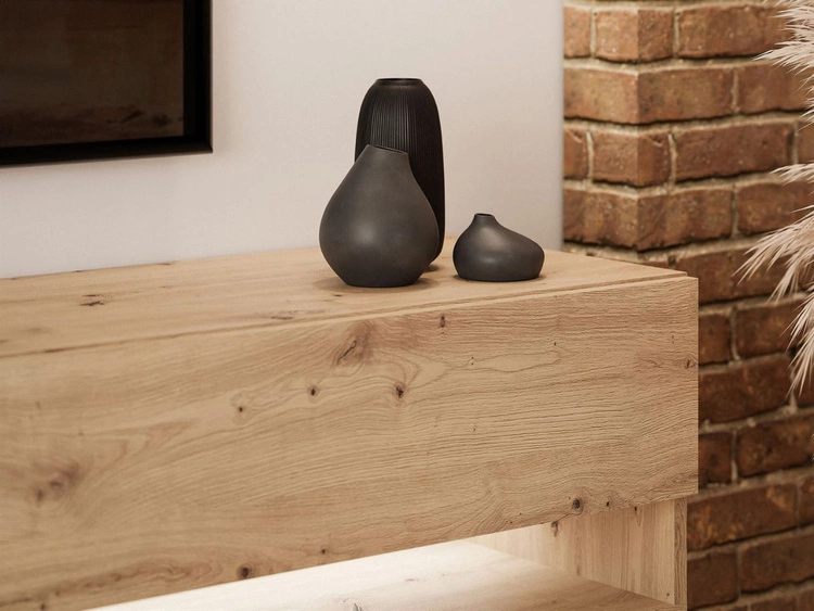 TV-Schrank 90 cm mit LED-Beleuchtung und schwarzen Beinen Aurelie Artisan Eiche