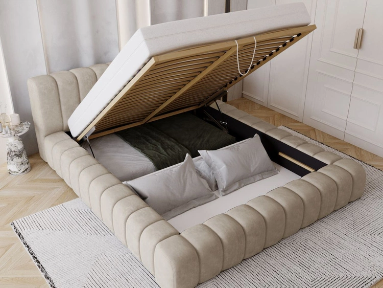Polsterbett mit Bettkasten und Lattenrost 140x200 Italia Beige