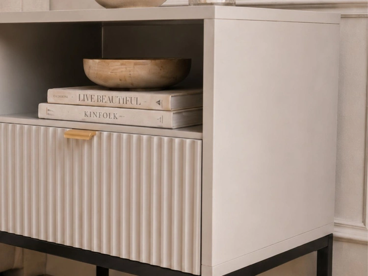 Nachtschrank mit Schublade Amber Grau, Schwarz Frame
