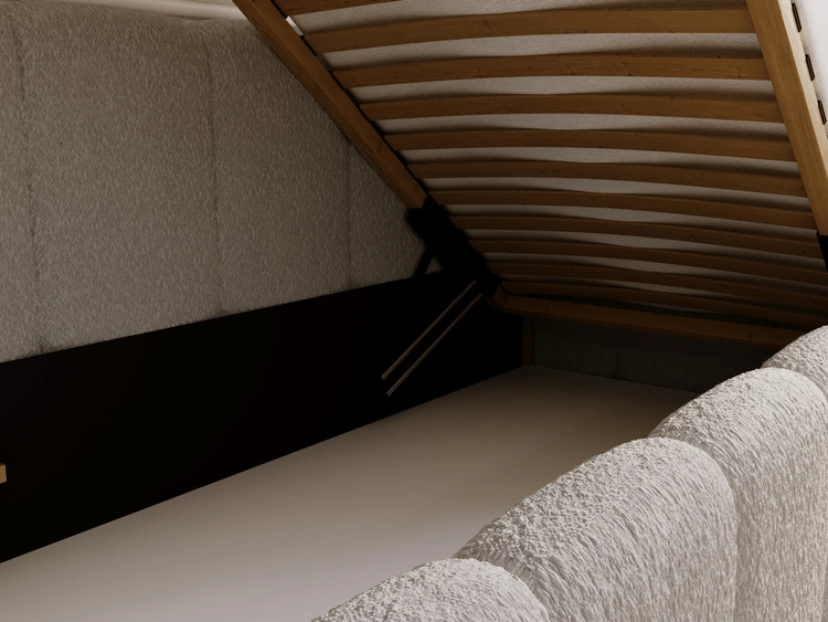 Jugendbett Einzelbett mit Bettkasten und Lattenrost 90x200 Cloud One Grau Bouclé-Stoff