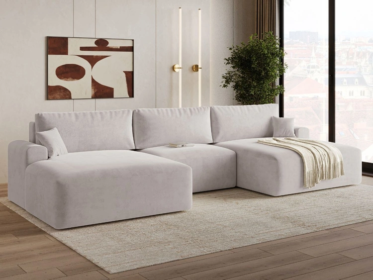Wohnlandschaft mit Schlaffunktion und Bettkasten Serene Grau