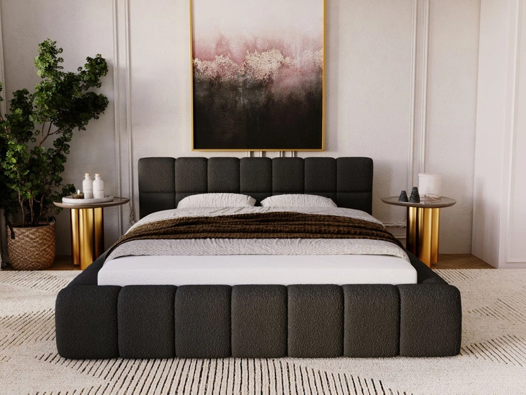 Polsterbett mit Bettkasten und Lattenrost 160x200 Alicante Boucle Schwarz