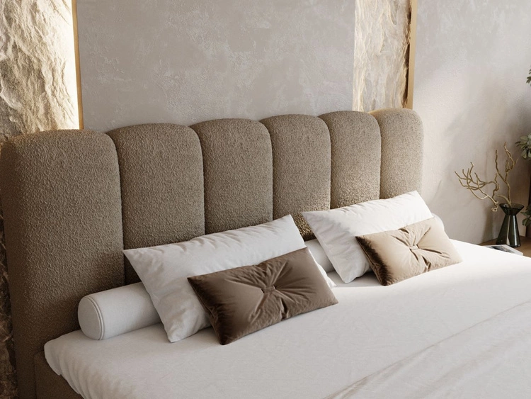 Boxspringbett mit Bettkasten 140x200 Bouclé-Stoff Cloud Braun