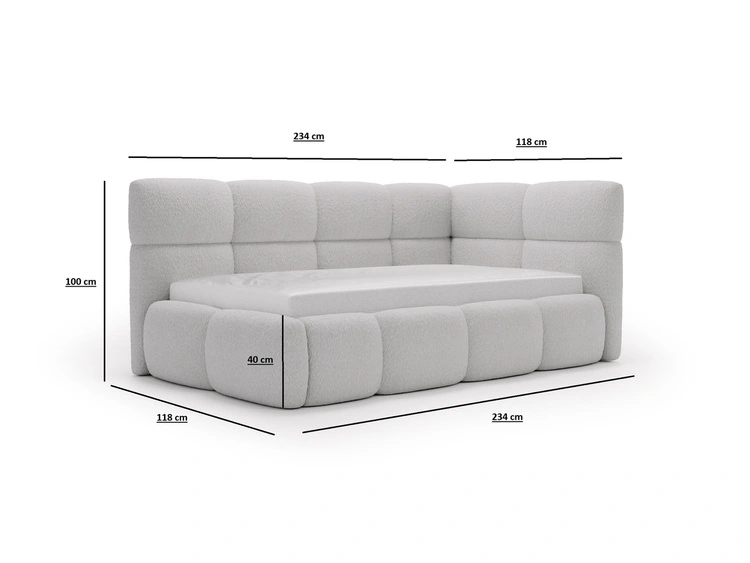 Gepolstertes Jugend-Einzelbett mit Bettkasten und Holzrost 90x200 Modo One Links Grau