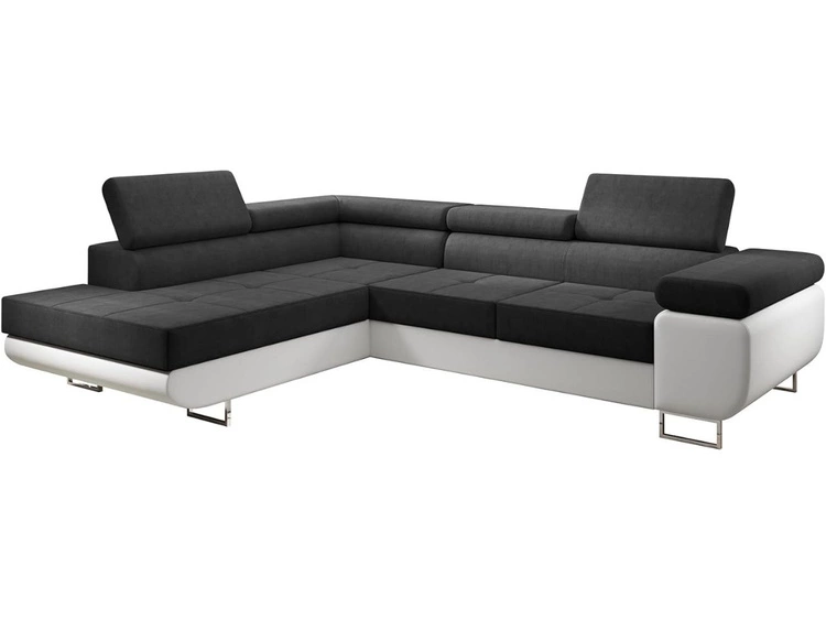 Ecksofa L-Form Links mit Schlaffunktion und Bettkasten Solam L Schwarz, Weiß