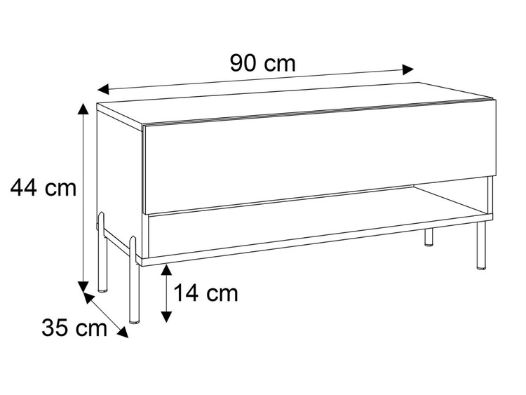 TV-Schrank 90 cm mit LED-Beleuchtung und schwarzen Metallbeinen Aurelie Kaschmir Hochglanz
