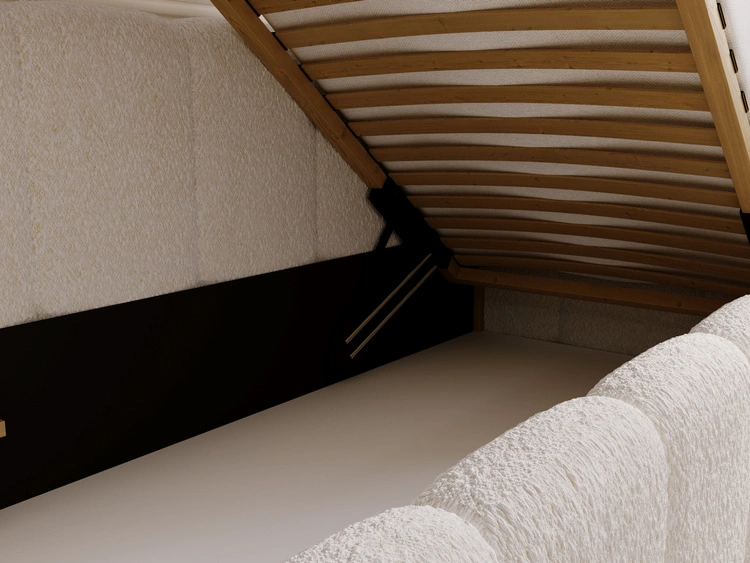 Jugendbett Einzelbett mit Bettkasten und Lattenrost 90x200 Cloud One Beige Bouclé-Stoff