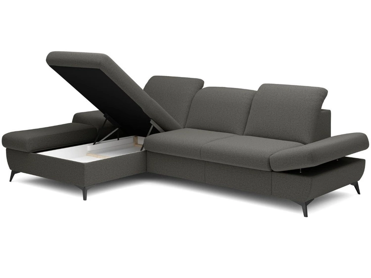 Ecksofa L-Form Links mit Schlaffunktion und Bettkasten Hannover Dunkelgrau
