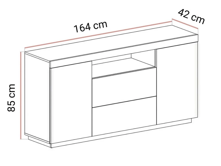 Zweittürige Kommode 164 cm im Loft-Stil Asumi Schwarz matt und Eiche Wotan