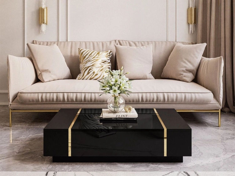 Wohnzimmer-Set im Glamour-Stil Lunelie Schwarz Hochglanz