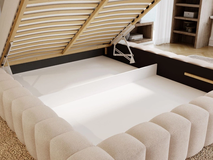 Polsterbett mit Bettkasten und Lattenrost 140x200 Rotto Beige