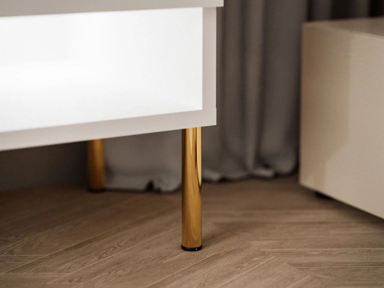 TV-Schrank 90 cm mit LED-Beleuchtung und goldenen Metallbeinen Aurelie Weiß Hochglanz