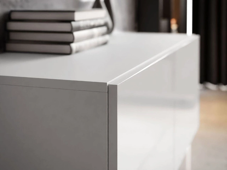 TV-Lowboard mit Türen und LED-Beleuchtung 100 cm Nodoo Weiß Hochglanz