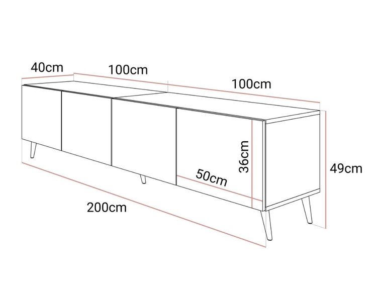 TV-Lowboard mit Türen und LED-Beleuchtung auf Goldenen Metallbeinen 200 cm Noaé Weiß Hochglanz