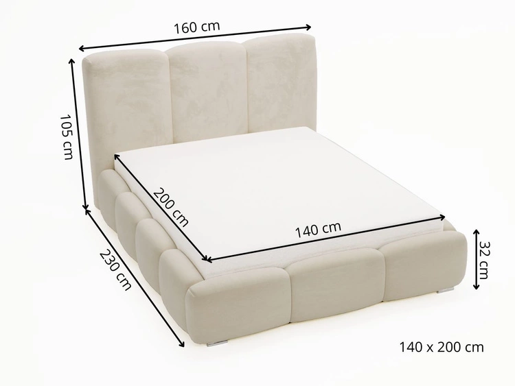 Polsterbett mit Bettkasten und Lattenrost 140x200 Bubble Schwarz