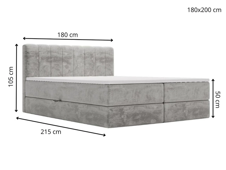 Boxspringbett mit Bettkasten 180x200 Forte Hellgrau