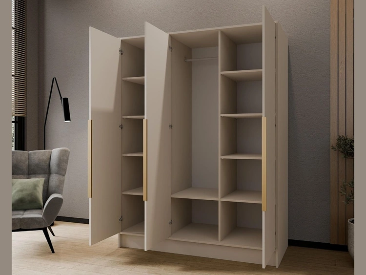 Kleiderschrank mit Spiegel 150 cm Lucca Kaschmir mit goldenen Griffen