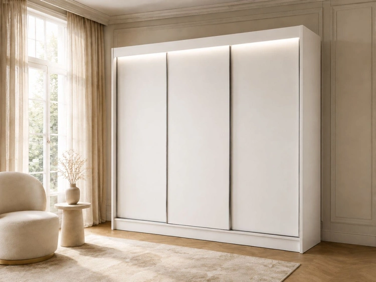Schiebetürenschrank 250 cm mit LED-Beleuchtung Diano Weiß