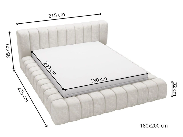 Polsterbett mit Bettkasten und Lattenrost 180x200 Italia Creme