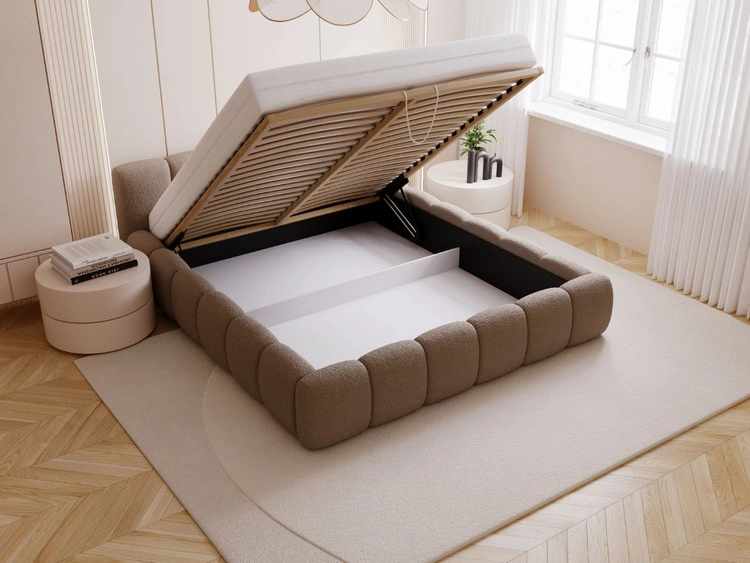 Polsterbett mit Bettkasten und Lattenrost 200x200 Cloud Low Bouclé-Stoff Braun
