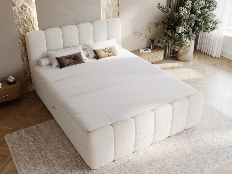 Boxspringbett mit Bettkasten 140x200 Bouclé-Stoff Cloud Beige