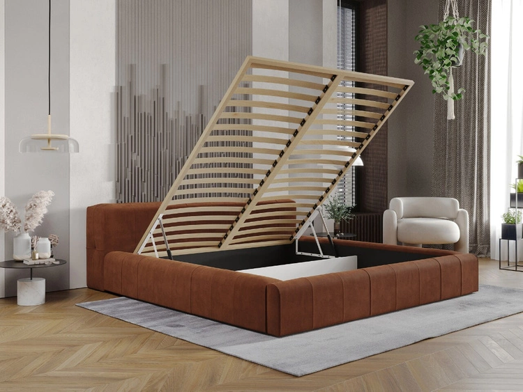 Polsterbett mit Bettkasten und Lattenrost 140x200 Lipari Braun