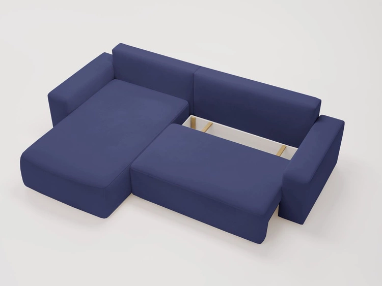 Ecksofa L-Form Links mit Schlaffunktion und Bettkasten Tazones Dunkelblau