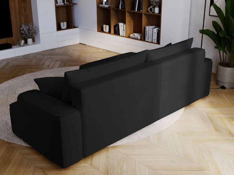 Ecksofa L-Form Links mit Schlaffunktion und Bettkasten California Schwarz