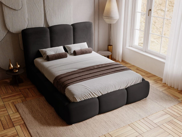 Polsterbett mit Bettkasten und Lattenrost 140x200 Bubble Schwarz
