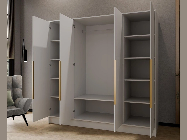 Kleiderschrank 200 cm Perugia Weiß mit goldenen Griffen