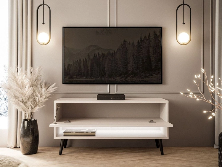 TV-Schrank 90 cm mit LED-Beleuchtung und schwarzen Beinen Aurelie Kaschmir matt