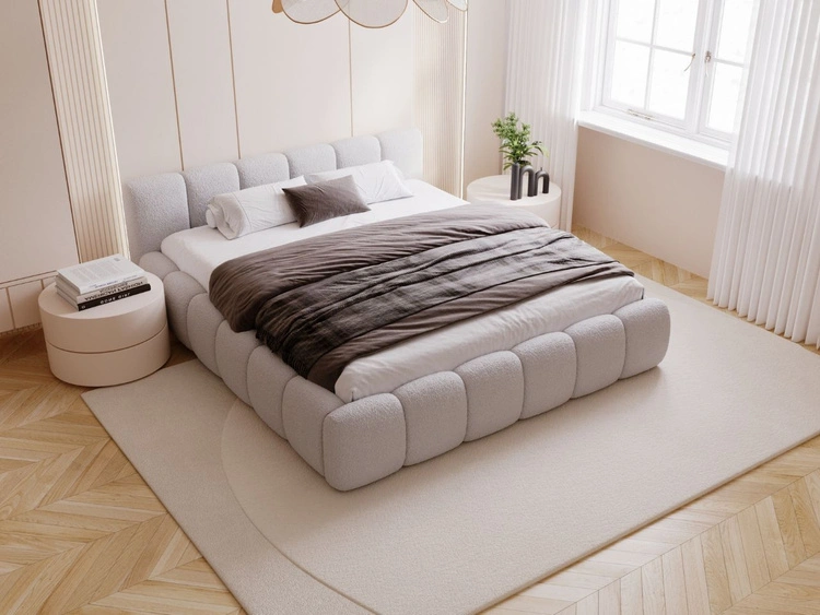 Polsterbett ohne Bettkasten mit Lattenrost 120x200 Cloud Low aus Bouclé-Stoff Grau