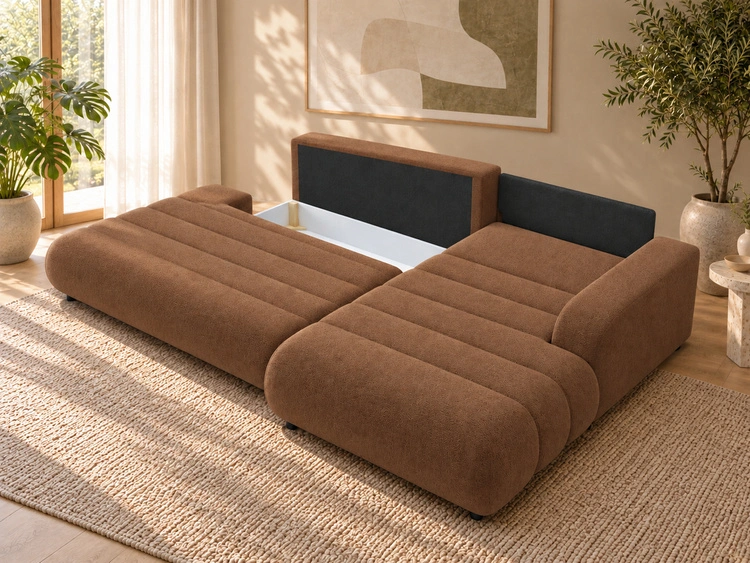 Ecksofa L-Form mit Schlaffunktion und Bettkasten Lisso Rechts Terrakotta