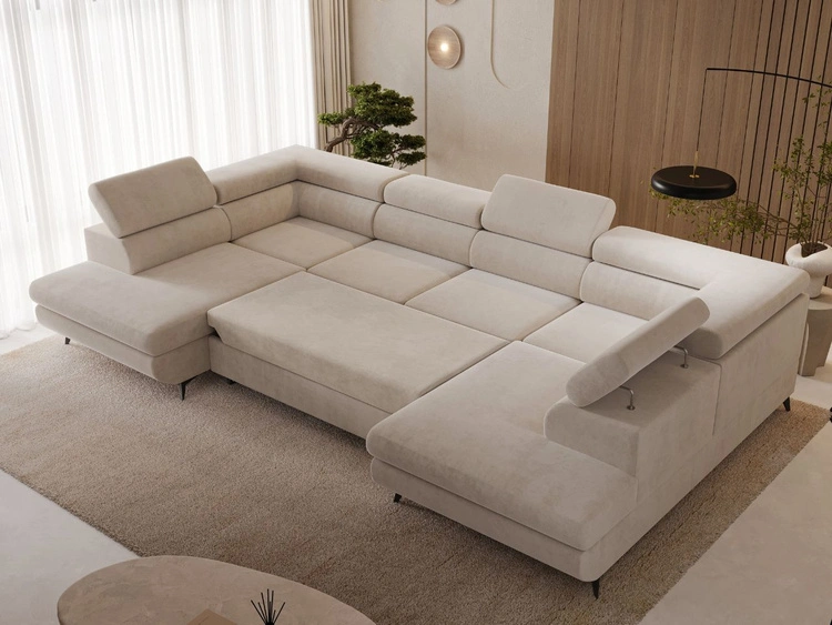 Wohnlandschaft mit Schlaffunktion und Bettkasten Argon Beige